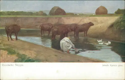 Ansichtskarte  Künstlerkarte Gemälde Russische Steppe Wiener Kunst 1909