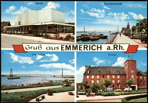 Emmerich (Rhein) Mehrbild-AK mit Zollamt Theater Rheinpromenade Rheinbrücke 1975