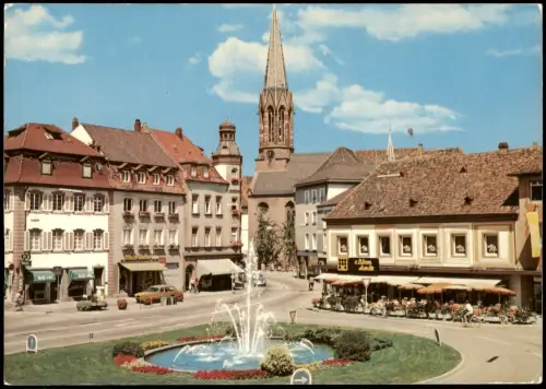 Emmendingen Marktplatz mit ev. Kirche und Straßen-Café 1992/1975