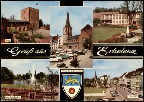Erkelenz Mehrbild-AK  Lambertus, Am Ziegelweiher, Kölner Str., Stadthalle 1965