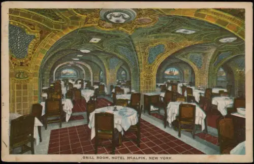 Postcard New York City Grill Room, Hotel Mc Alpin 1925  USA