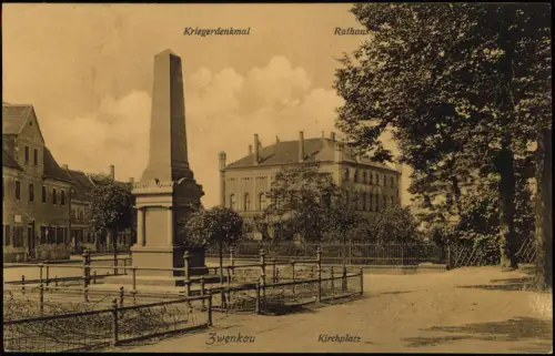 Ansichtskarte Zwenkau Kirchplatz Kriegerdenkmal 1910