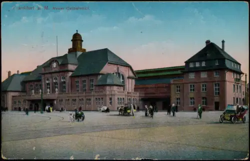 Ansichtskarte Ostend-Frankfurt am Main Ostbahnhof Auto 1914