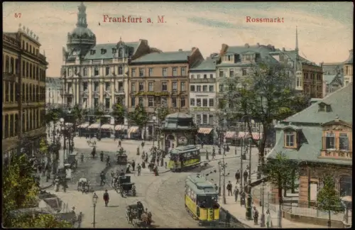Ansichtskarte Frankfurt am Main Roßmarkt Geschäfte Straßenbahn 1906