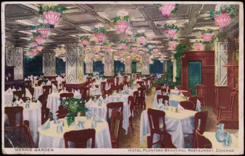 Postcard Chicago Hotel Planters - Restaurant Saal 1915
