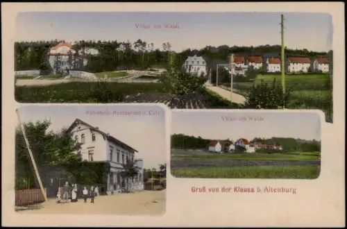 Ansichtskarte Klausa-Nobitz 4 Bild Villen u. Bahnhofsgaststätte 1913