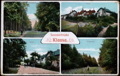Ansichtskarte Klausa-Nobitz 4 Bild Waldpartie Villen 1915  b. Altenburg