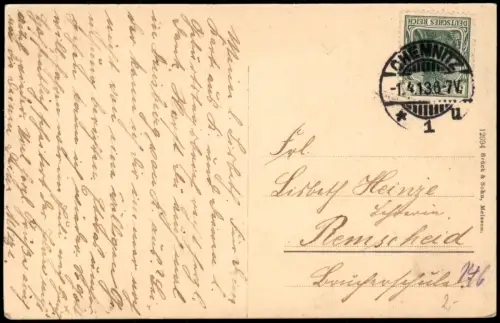 Ansichtskarte Chemnitz Neues Rathaus, Autos, Reiter-Denkmal 1913