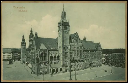 Ansichtskarte Chemnitz Rathaus Partie (Goldrand-Postkarte) 1910