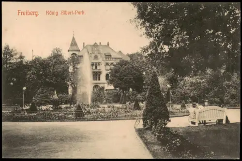 Freiberg (Sachsen) Stadthaus König Albert-Park und Fontaine/1911 1909