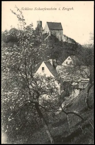 Scharfenstein-Drebach (Erzgebirge) Schloss, Baumblüte - sw AK 1912