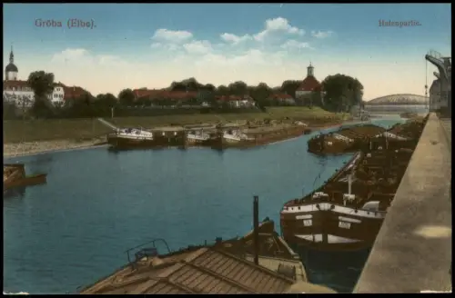 Ansichtskarte Gröba-Riesa Hafenpartie - Schlepper 1913