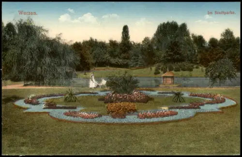 Ansichtskarte Wurzen Stadtpark Frau mit Kinderwagen 1912