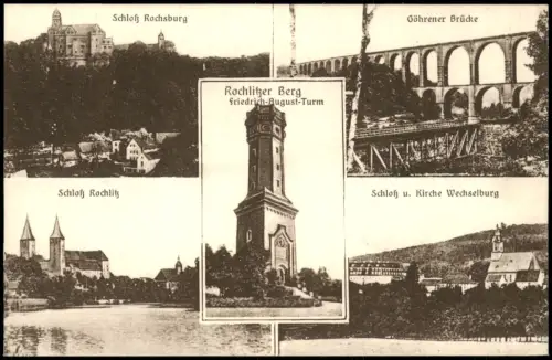 Rochlitz Mehrbild-AK mit  Schloß Rochsburg Friedrich-August-Turm 1910
