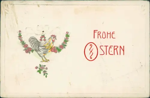 Ansichtskarte  Ostern Easter Hahn und Rosengirlande 1908 Prägekarte