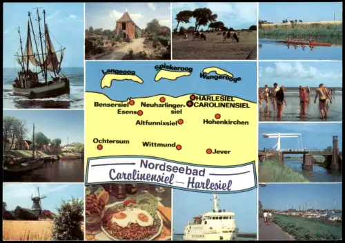 Harlesiel-Wittmund Mehrbildkarte mit Insel-Karte u. Ortsansichten 1993
