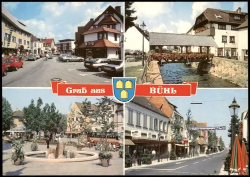 Bühl (Baden) Mehrbildkarte Ortsansichten Straßen Plätze Autos 1980