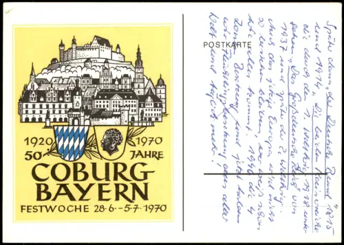 Ansichtskarte Coburg Gedenkkarte 50 Jahre Festwoche 1970