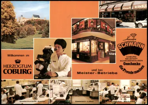 Coburg Mehrbild-AK mit Goldschmiede Edelstein Labor (Juwelier Schwahn) 1985
