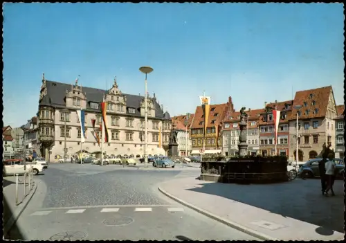 Ansichtskarte Coburg Marktplatz Auto Parkplatz viele VW Käfer 1965