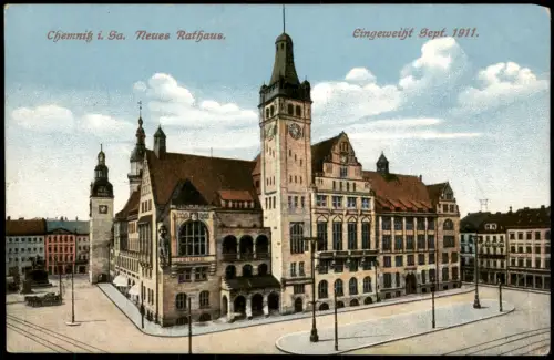 Ansichtskarte Chemnitz Karl-Marx-Stadt Neues Rathaus 1913
