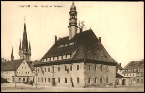 Ansichtskarte Neustadt (Sachsen) Rathaus u. Kirche. 1912