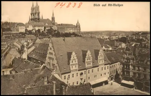 Meißen Blick vom Stadtturm nach dem Rathaus u. dem Schloßberg. 1912