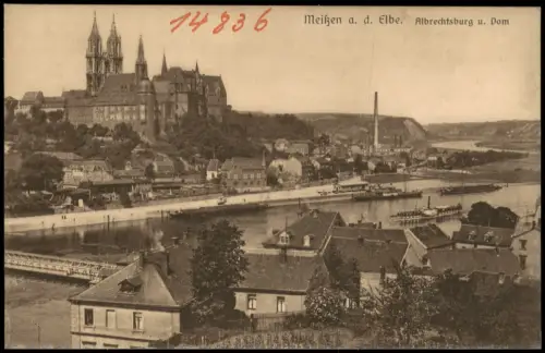Ansichtskarte Meißen Blick ins untere Elbtal, Dampfer Fabrik 1912