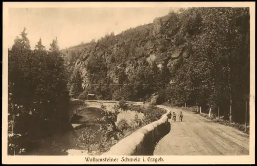 Wolkenstein Straße und Brücke in der Wolkensteiner SchweizAnsichtskarte 1928