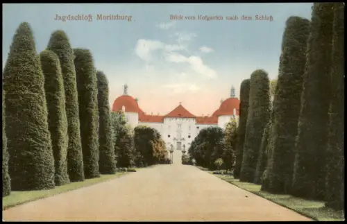 Ansichtskarte Moritzburg Blick vom Hofgarten nach dem Schloss 1921