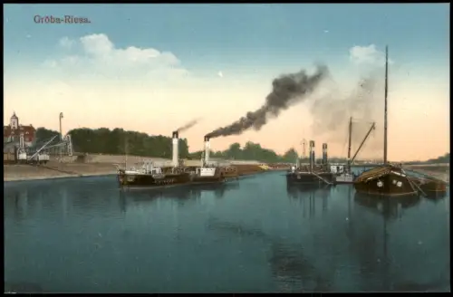 Ansichtskarte Gröba-Riesa Dampfer und Schlepper in Gröba 1912