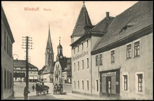 Ansichtskarte Wilsdruff Marktplatz Hotel goldener Löwe 1912
