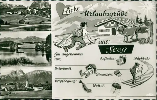 Ansichtskarte Seeg im Allgäu Stadtteilansichten Fotokunst Scherzkarte 1965