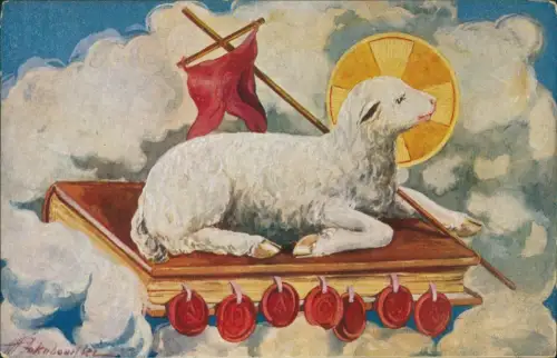 Ostern WESOŁEGO ALLELUJA! Lamm über den Wolken Polen Polska 1919