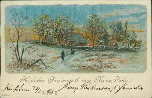 Neujahr Sylvester New Year Winterpartie am Dorf 1902 Silber-Effekt
