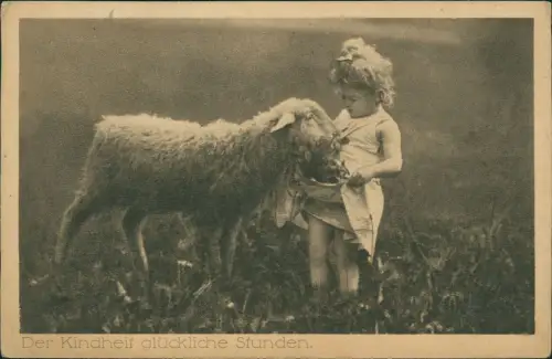 Ansichtskarte  Mädchen und Schaf Der Kindheit glückliche Stunden. 1940