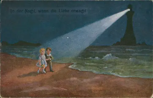 In der Nacht, wenn die Liebe erwacht! Kinder Künstlerkarte 1915
