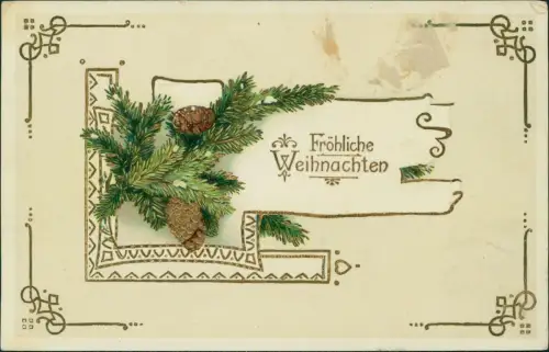 Ansichtskarte  Weihnachten Christmas Tannenzweig 1913 Gold