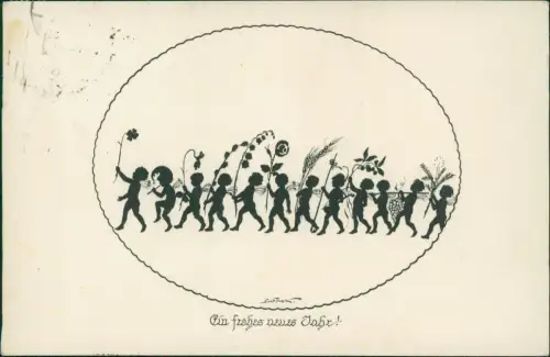 Ansichtskarte  Neujahr Sylvester New Year Schattenschnitt Parade 1923