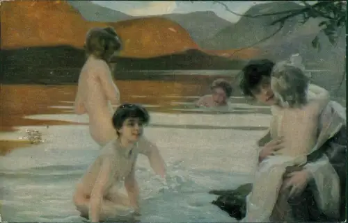 Ansichtskarte  Künstlerkarte Gemälde Im Bade Degi Pinselduktus 1912