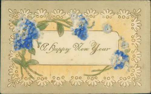 Ansichtskarte  Neujahr Sylvester New Year Blumen USA 1901 Goldprägung