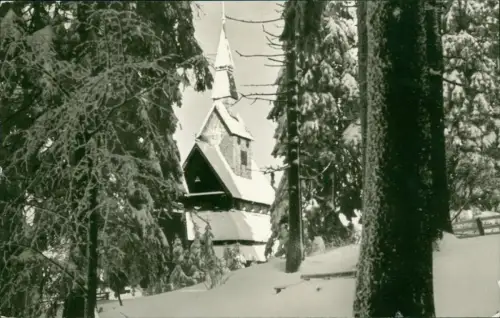 Ansichtskarte Hahnenklee-Goslar Gustav-Adolf-Stabkirche im Winter 1969