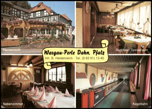 Dahn Speiserestaurant WASGAU-PERLE Mehrbildkarte  Kegelbahn Kegeln 1997/1985