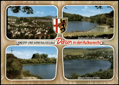 Daun Eifel Mehrbildkarte u.a. Badeanstalt Gemündener Maar Weinfelder Maar  1971