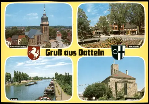 Datteln Mehrbild-AK mit Lutherkirche Neumarkt Kanal Amanduskirche 1988