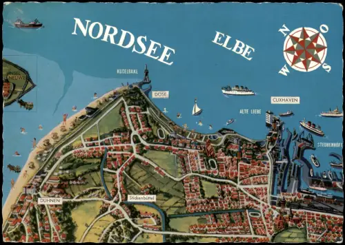 Cuxhaven Umland-Ansicht Landkarten-Ausschnitt Döse Duhnen Nordsee Elbe 1960