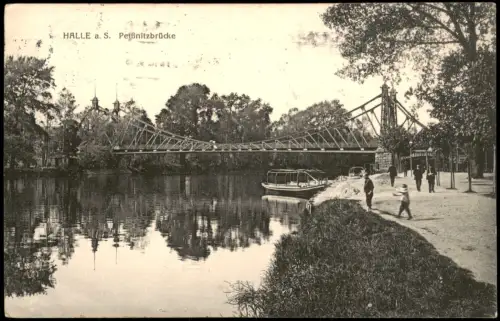 Ansichtskarte Halle (Saale) Peiẞnitzbrücke 1913   gelaufen nach Grossen