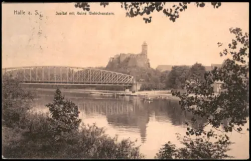 Ansichtskarte Halle (Saale) Saalepartie Saaltal mit Ruine Giebichenstein 1907