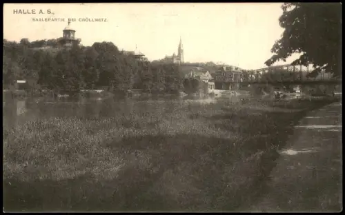 Ansichtskarte Halle Saale BEI CRÖLLWITZ 1906 SCHÖNEBECK Ankunftsstempel