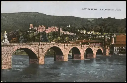 Ansichtskarte Heidelberg Alte Brücke mit Schloß Panorama-Ansicht 1925
